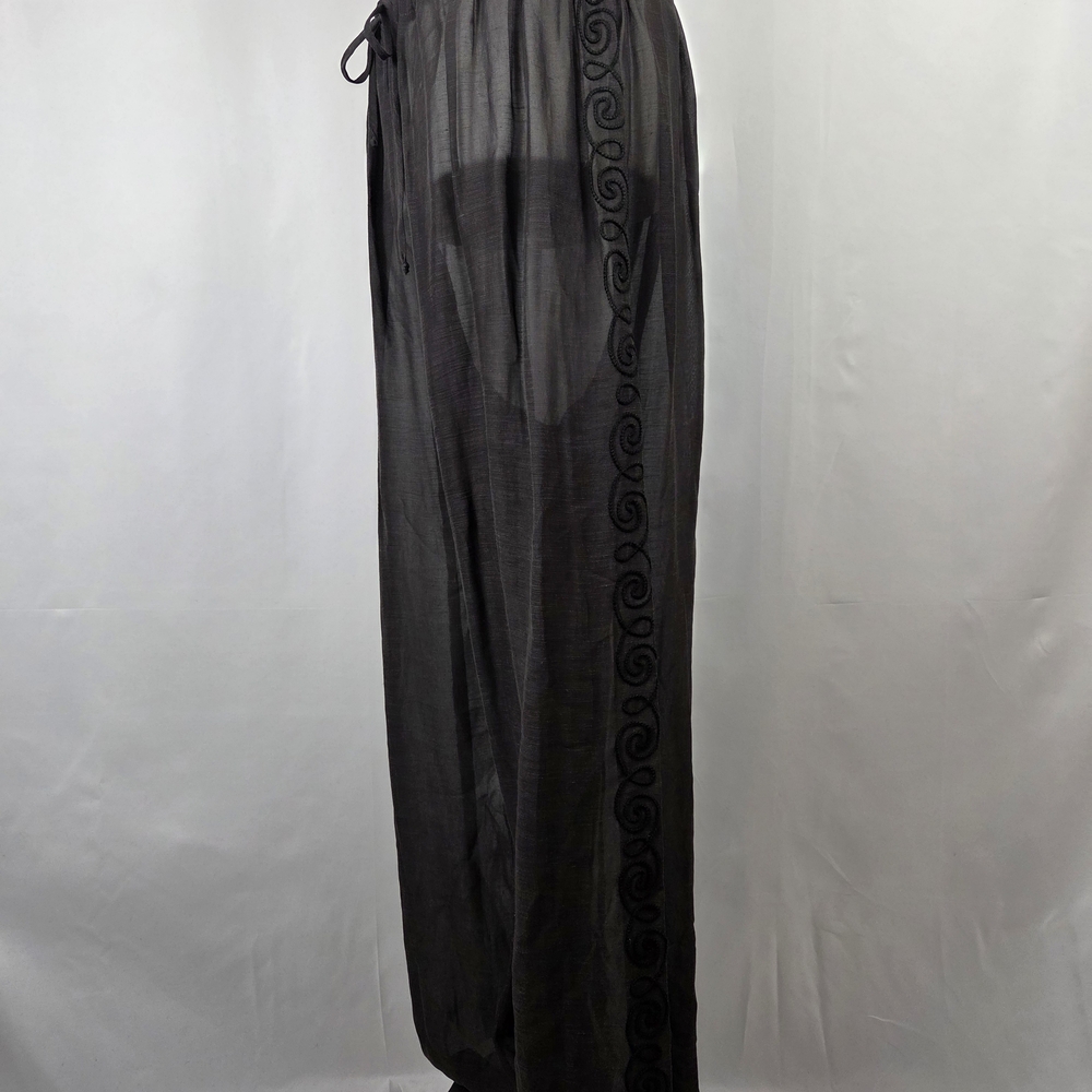 Emporio Armani Black Linen Blend Wide-Leg Sheer Pants - Picture 7 of 10